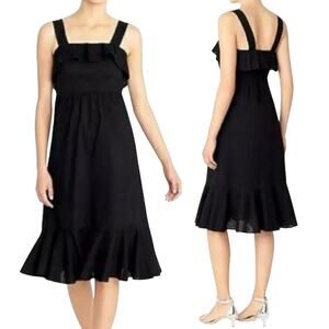 J. Crew Midi Sundress Swiss Dot Ruffle Trim Smocked Back Waist Black Womens 6